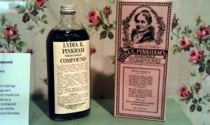 Figure 2. Lydia E. Pinkham’s Vegetable Compound. This picture displays a bottle and box of Lydia E. Pinkham’s Vegetable Compound which was used to cure ‘female complaints’. Her visage, which can be see on the box, was marketed around the country. A bottle just like this one shown above could have been purchased for one or two dollars a bottle at any druggist, including the multiple druggists throughout Allentown shown in Figure 1 (Davis, 1989, 106). The photo, titled Lydia E Pinkham Vegetable Compound, is owned by CindieLouWho and can be found on flickr. 